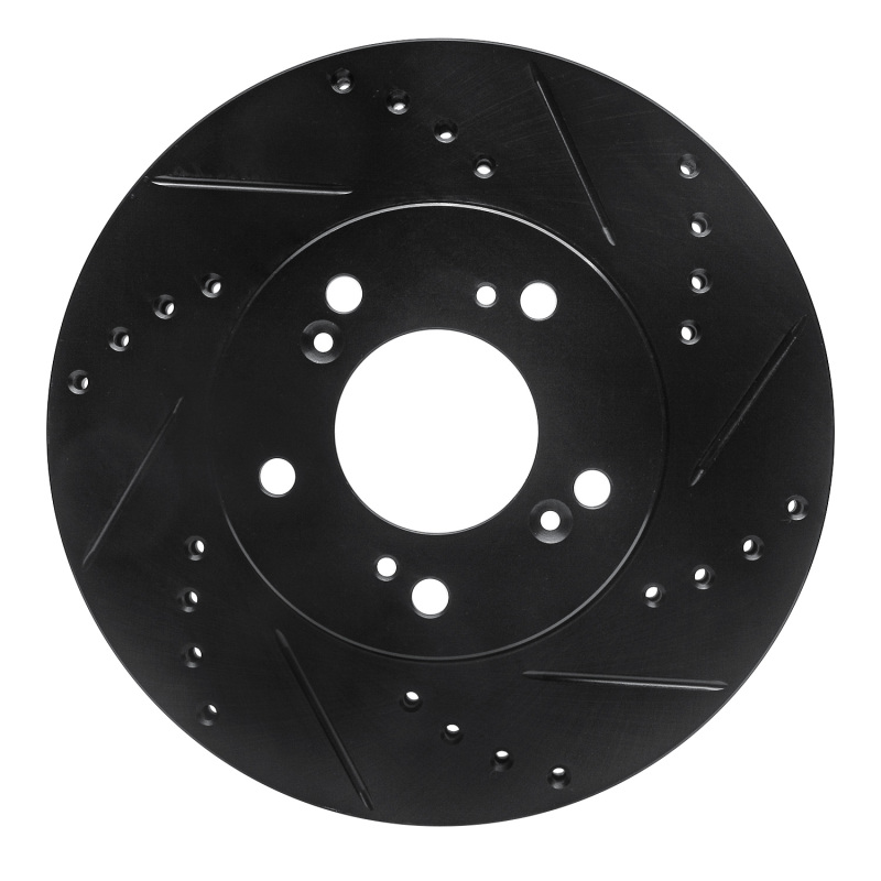 Acura Integra Brake Rotor (1) - Front Right - R1 Concepts - Drilled & Slotted - Black - `91-`01